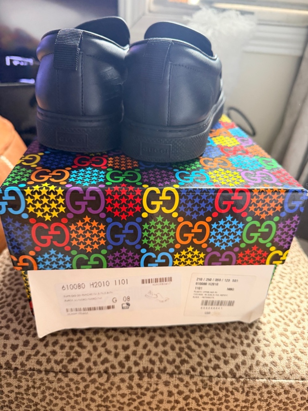 Gucci Black Slip-On Sneakers with Multicolor GG Print - Picture 5 of 6
